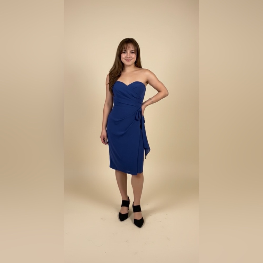 100%Silk Royal Blue Strapless Dress